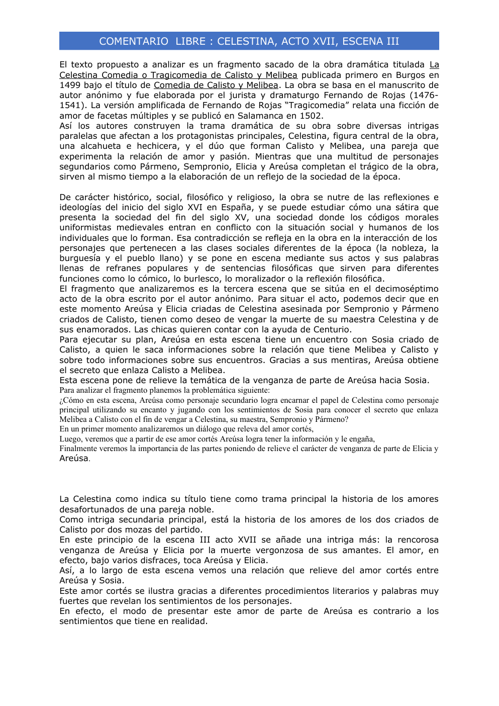 Prévisualisation du document COMENTARIO LIBRE : CELESTINA, ACTO XVII, ESCENA III