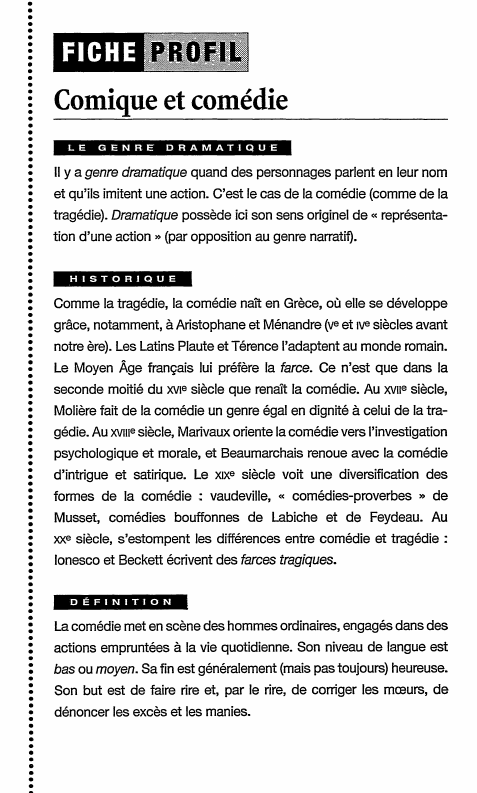 Prévisualisation du document Comique et comédie
LE

GENRE

DRAMATIQUE

Il y a genre dramatique quand des personnages parlent en leur nom
et qu'ils...