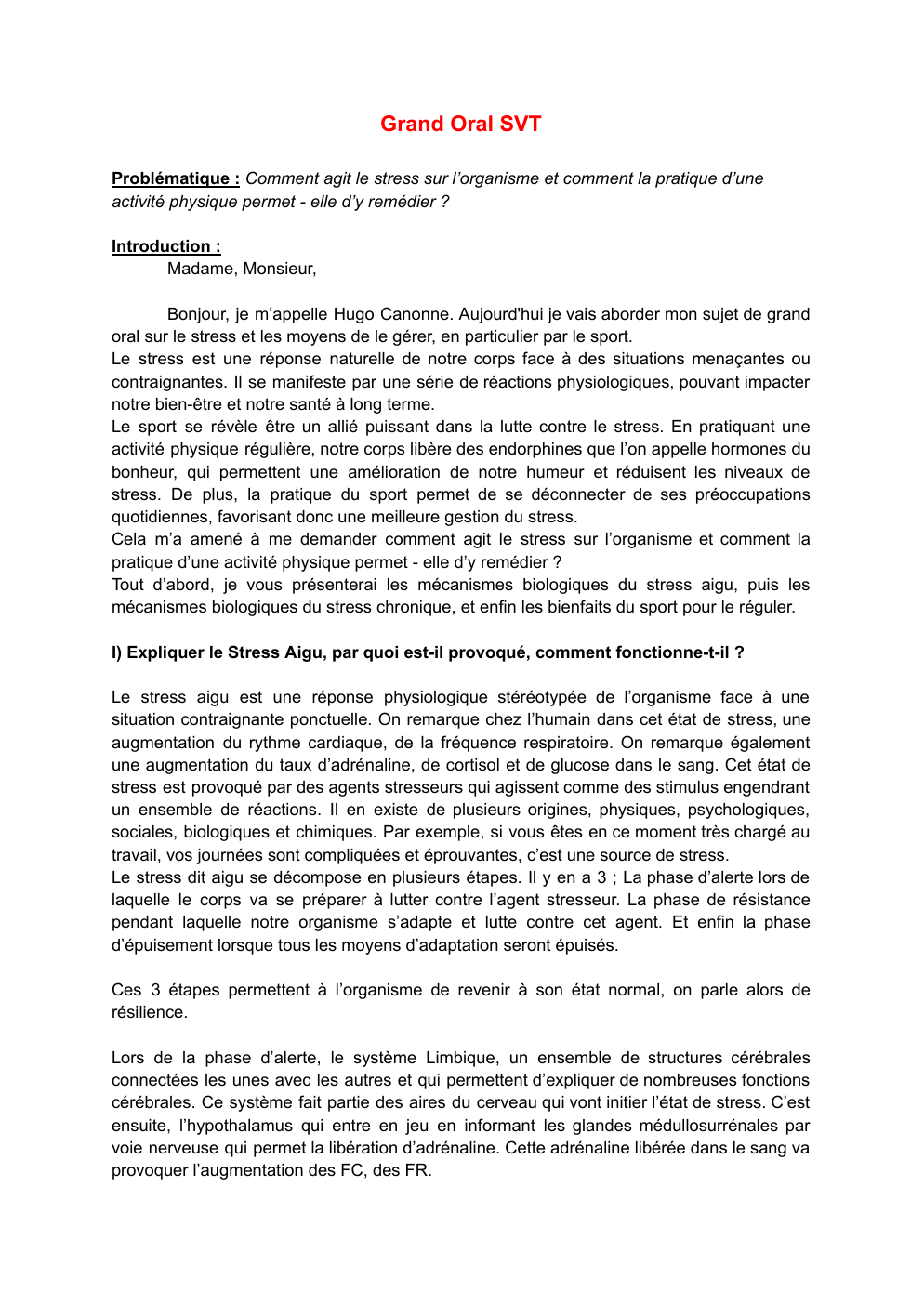 Prévisualisation du document Comment agit le stress sur l’organisme et comment la pratique d’une activité physique permet - elle d’y remédier ?