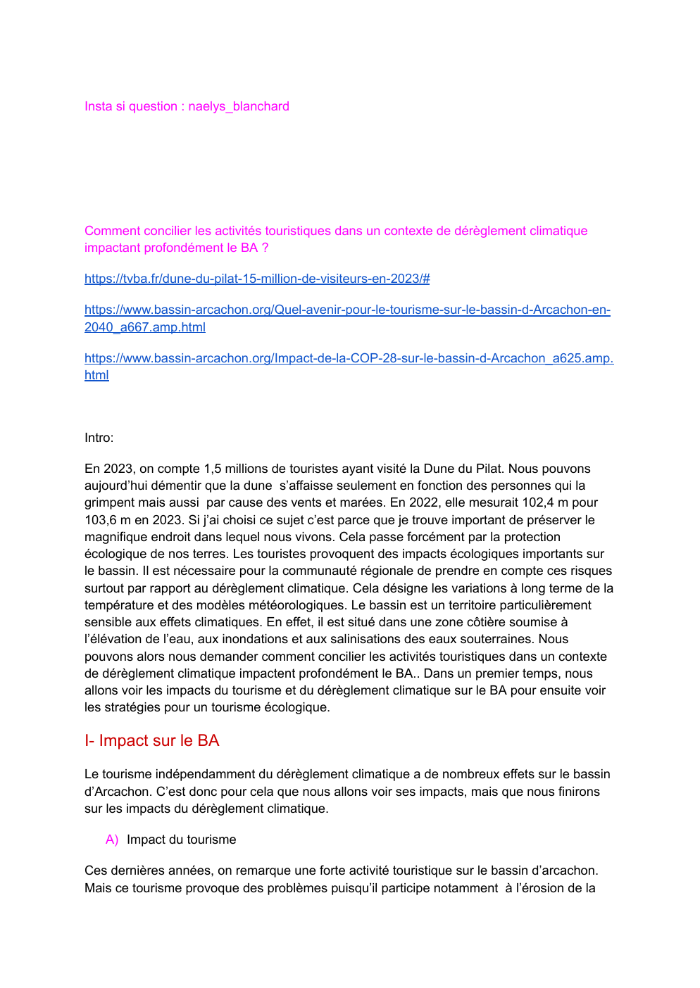 Prévisualisation du document Comment concilier les activites touristiques dans un cadre de dereglement climatique sur le bassin d'Arcachon ?