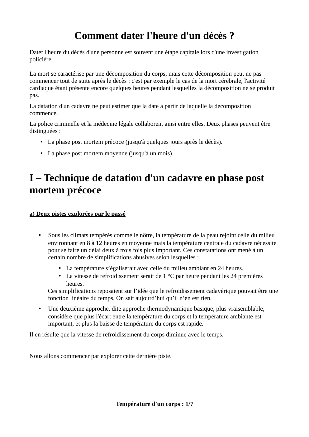 Prévisualisation du document Comment dater l'heure d'un décès ?