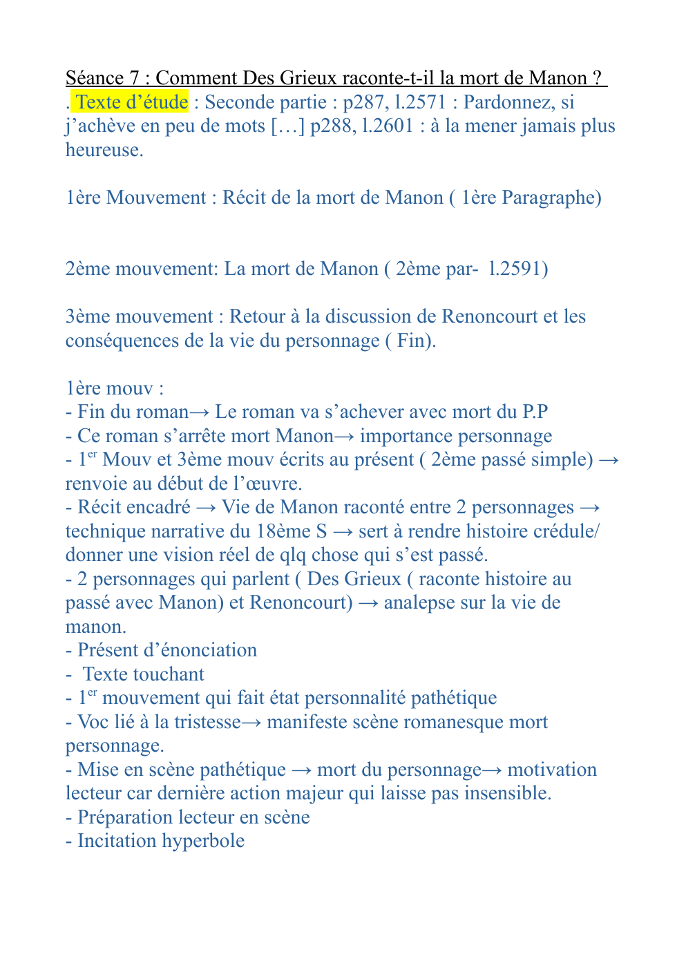 Prévisualisation du document Comment Des Grieux raconte-t-il la mort de Manon ? . Texte d’étude : Seconde partie : p287, l.2571 : Pardonnez, si j’achève en peu de mots […] p288, l.2601 : à la mener jamais plus heureuse.
