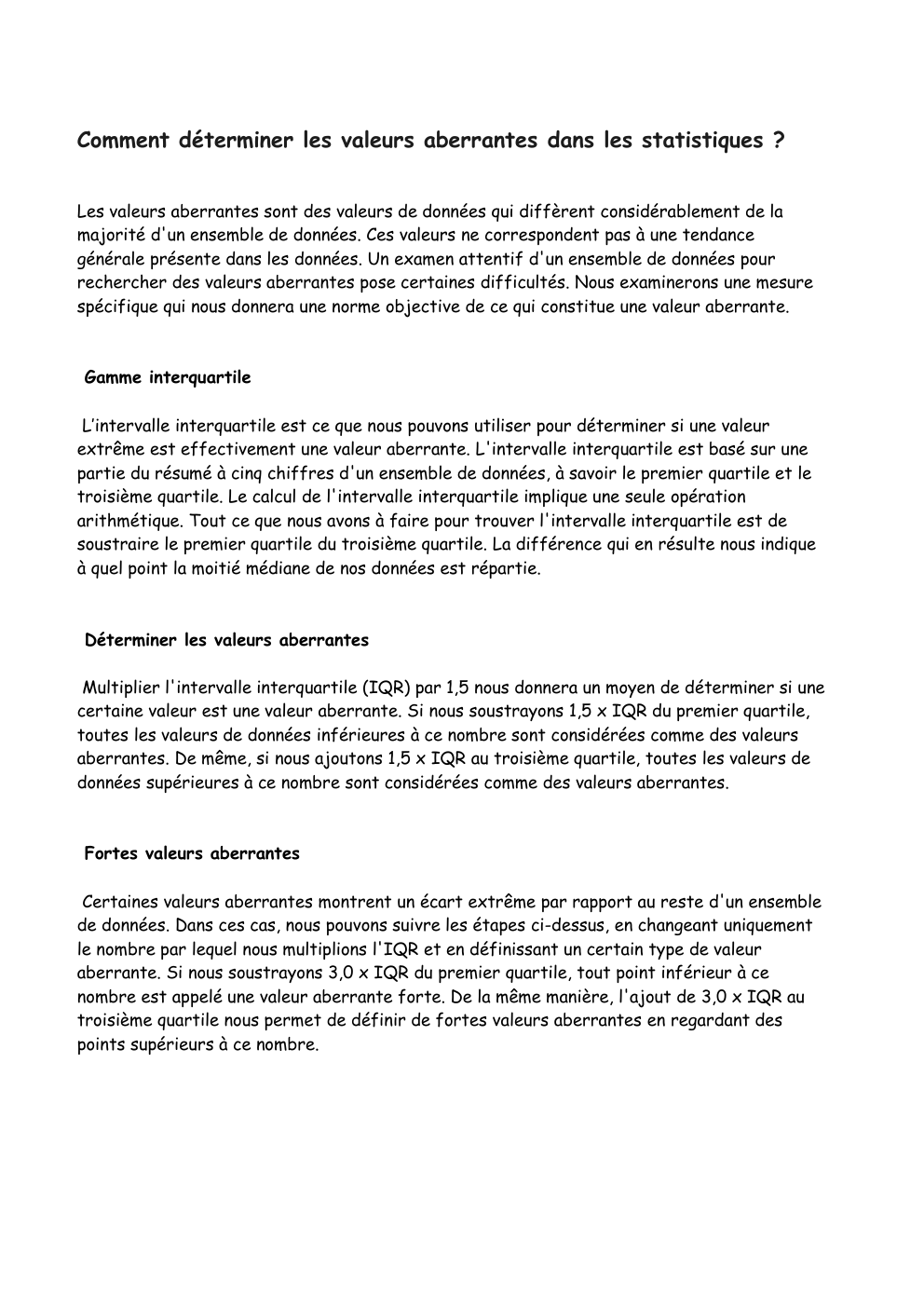 Prévisualisation du document Comment déterminer les valeurs aberrantes dans les statistiques