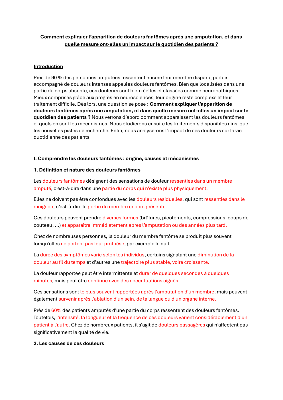 Prévisualisation du document Comment expliquer l’apparition de douleurs fantômes après une amputation, et dans quelle mesure ont-elles un impact sur le quotidien des patients ?