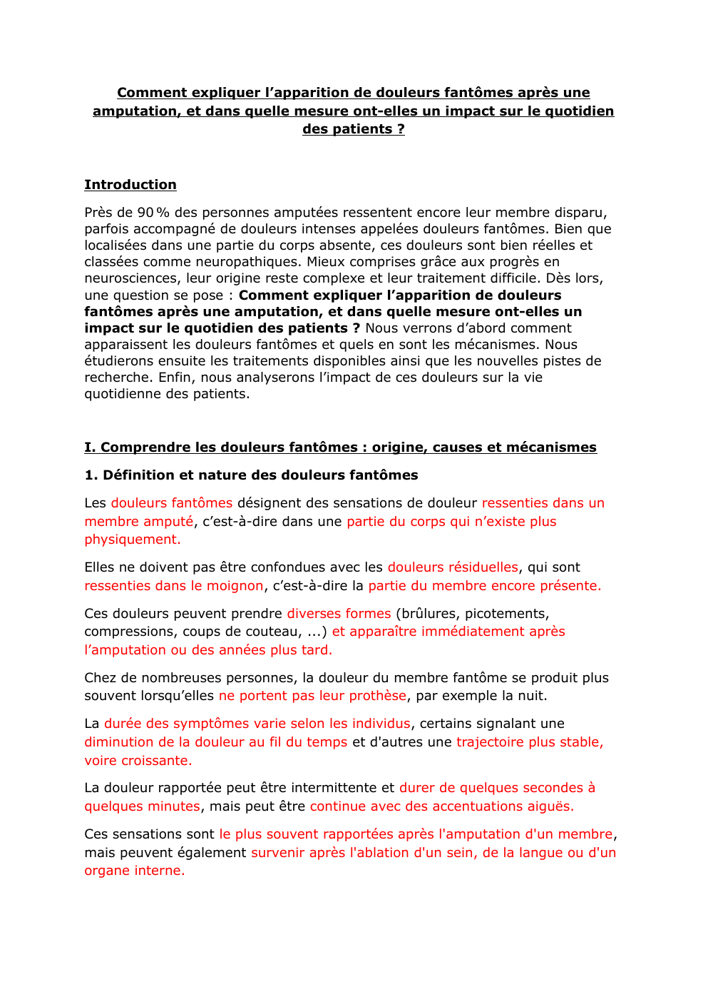 Prévisualisation du document Comment expliquer l’apparition de douleurs fantômes après une amputation, et dans quelle mesure ont-elles un impact sur le quotidien des patients ?