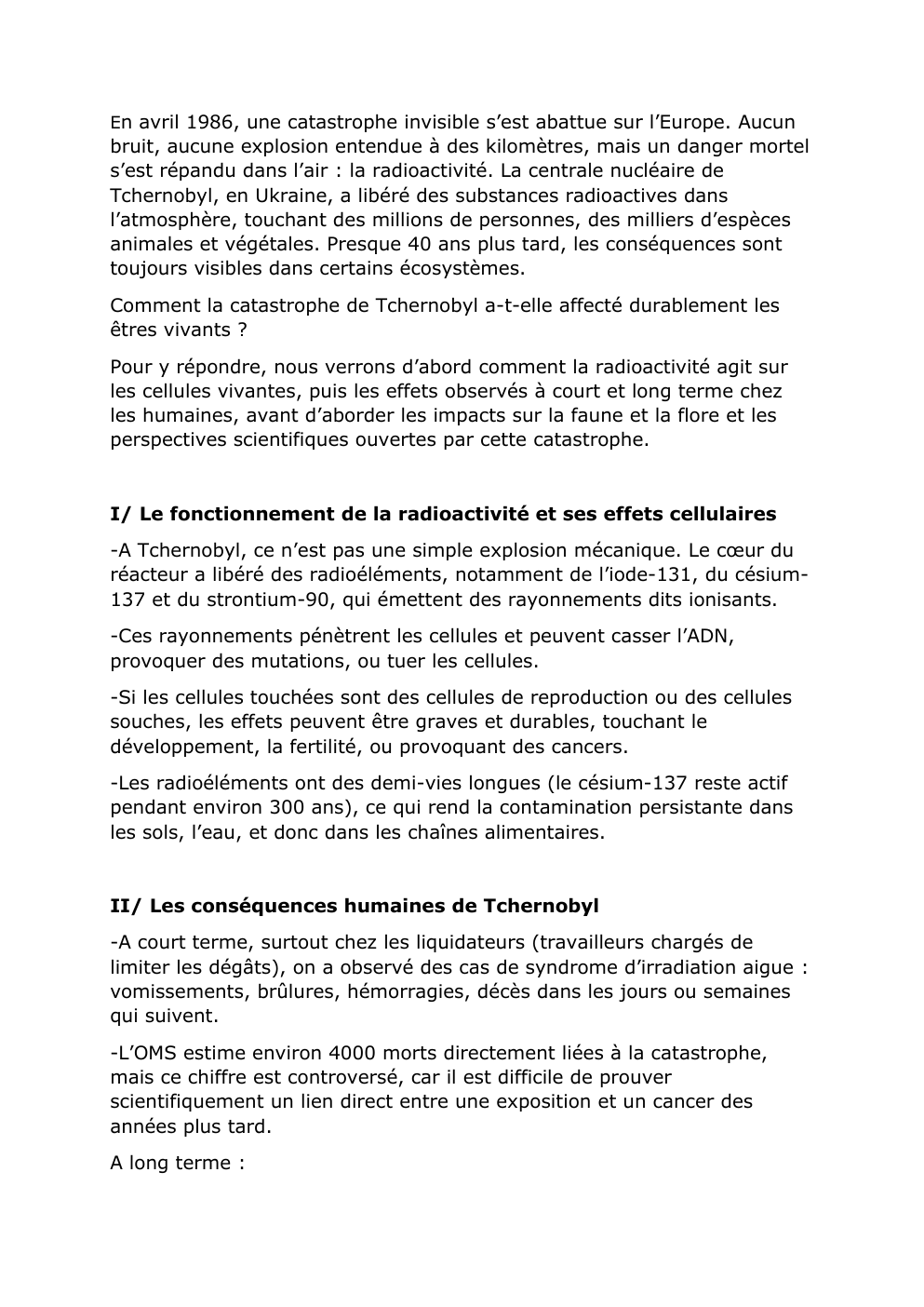 Prévisualisation du document Comment expliquer les conséquences de la catastrophe de Tchernobyl sur les êtres vivants?