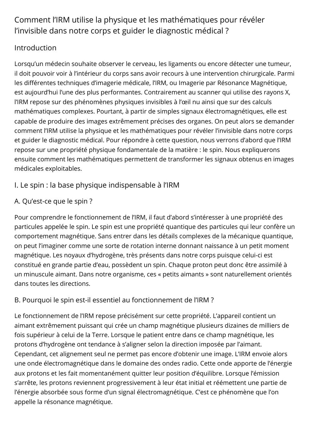 Prévisualisation du document Comment fonctionne l'IRM ? maths et physique