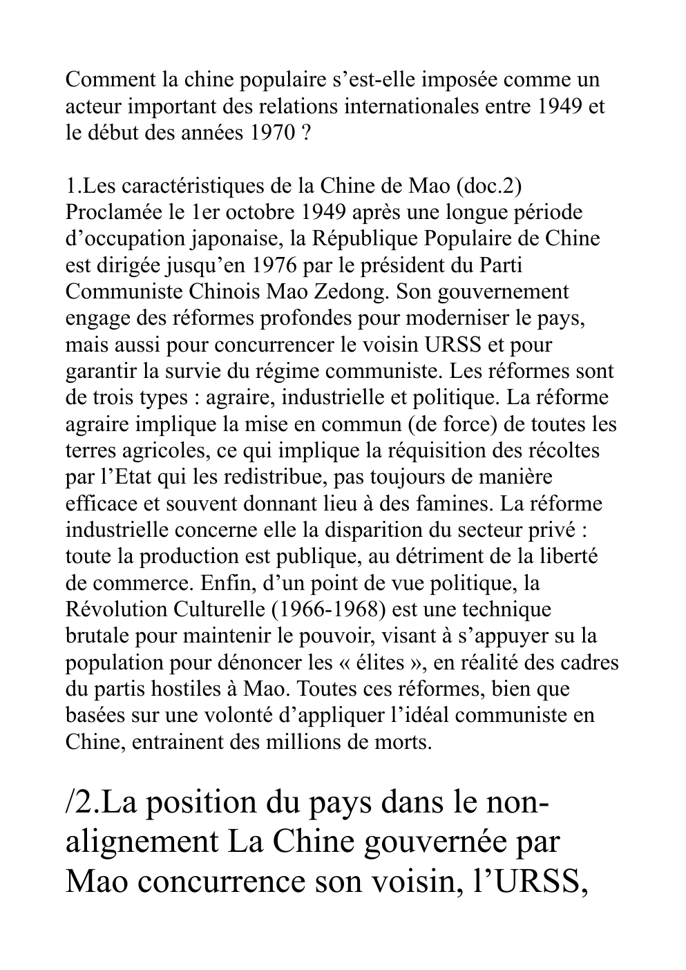 Prévisualisation du document Comment la chine populaire s’est-elle imposée comme un acteur important des relations internationales entre 1949 et le début des années 1970 ?