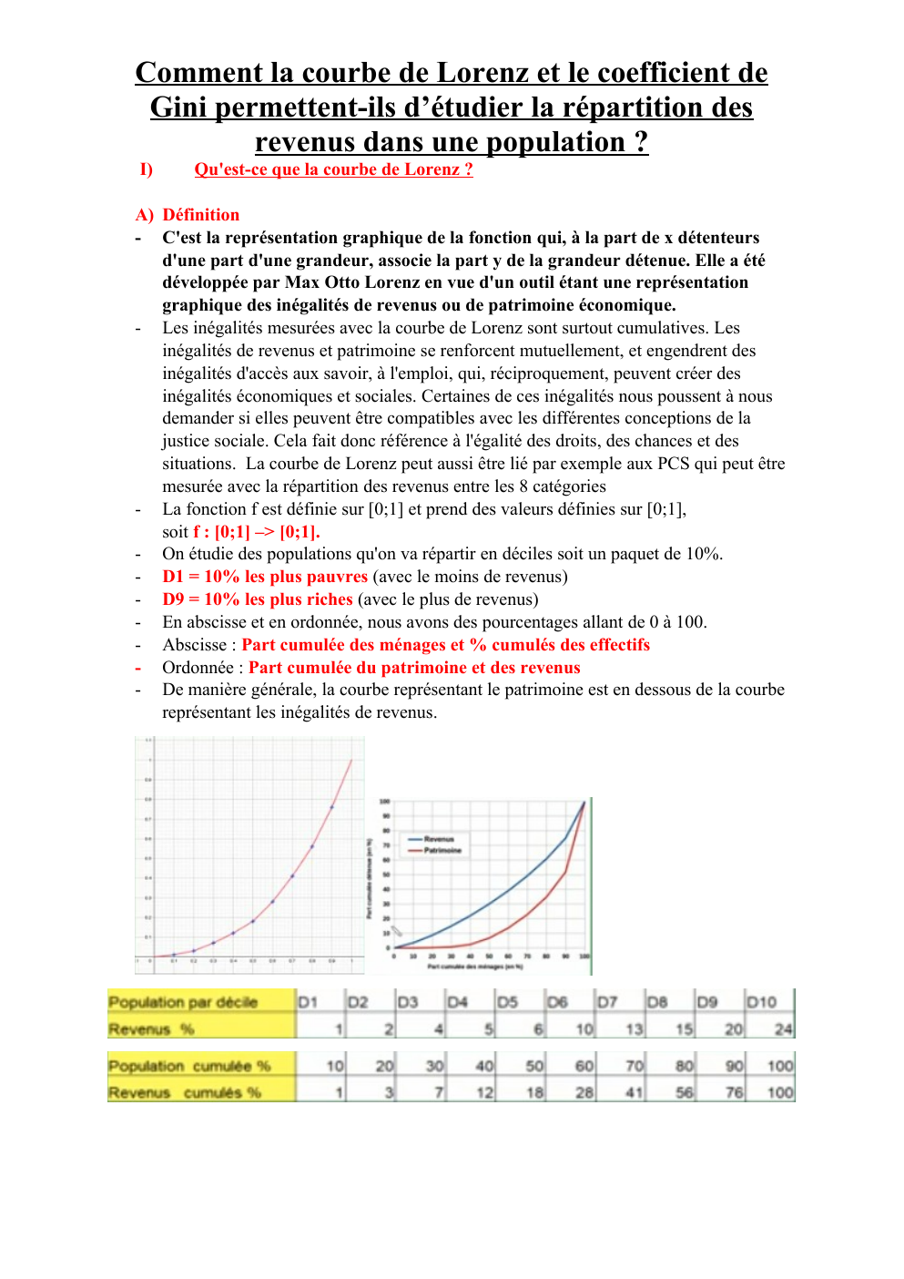 Prévisualisation du document Comment la courbe de Lorenz et le coefficient de Gini permettent-ils d’étudier la répartition des revenus dans une population ?