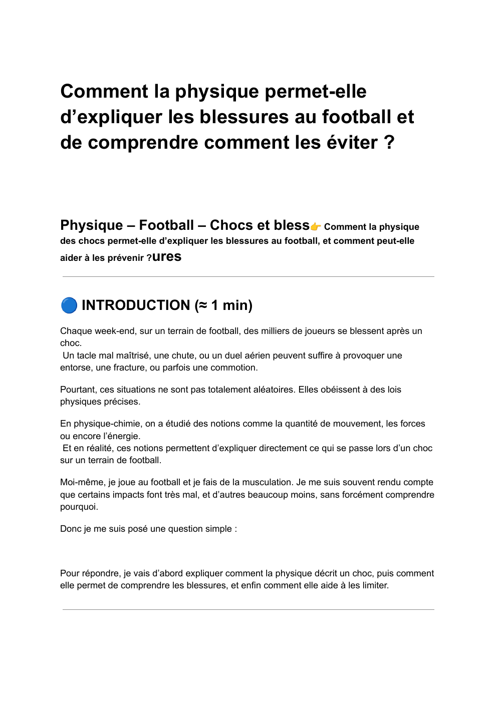 Prévisualisation du document Comment la physique permet-elle d’expliquer les blessures au football et de comprendre comment les éviter ?
