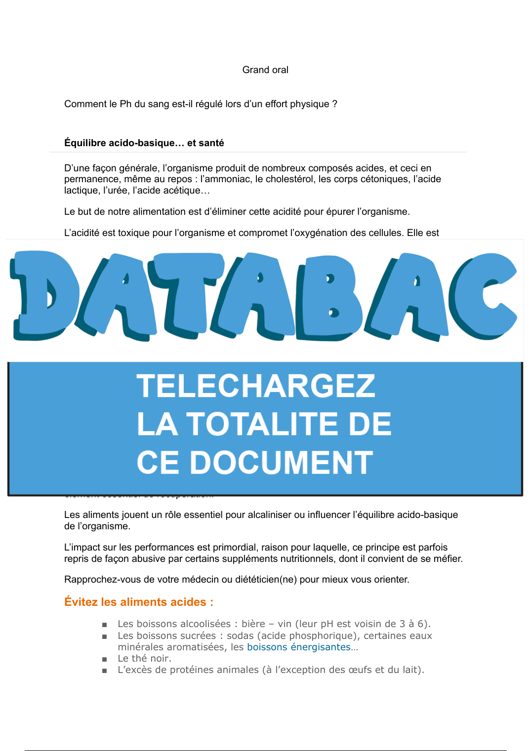 Prévisualisation du document Comment le pH du sang est-il régulé lors d’un effort physique ?