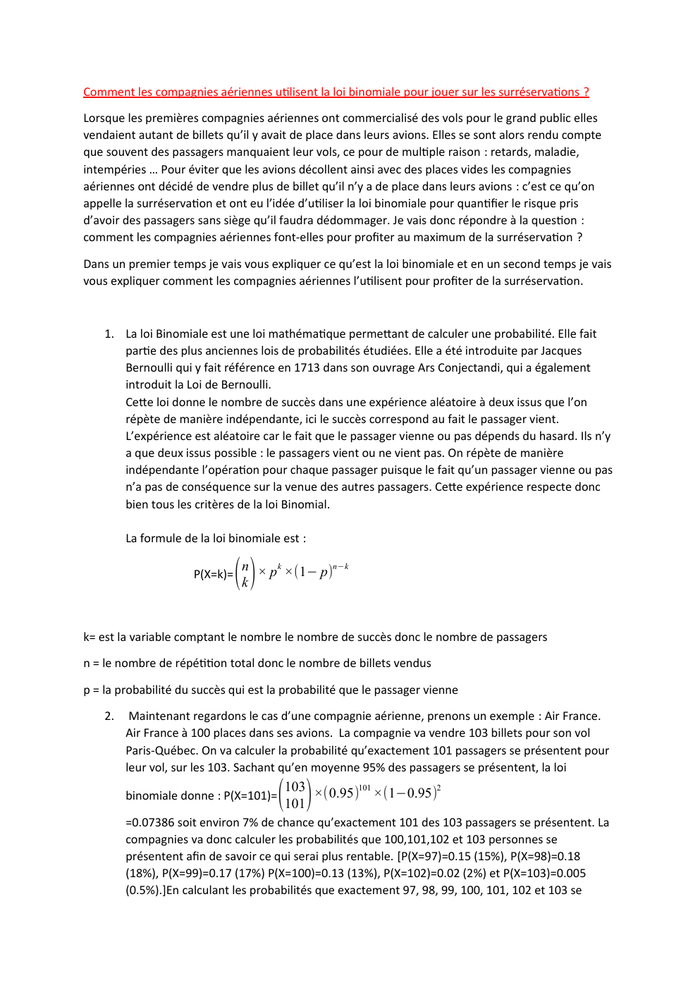 Prévisualisation du document Comment les compagnies aériennes utilisent la loi binomiale pour jouer sur les surréservations ?