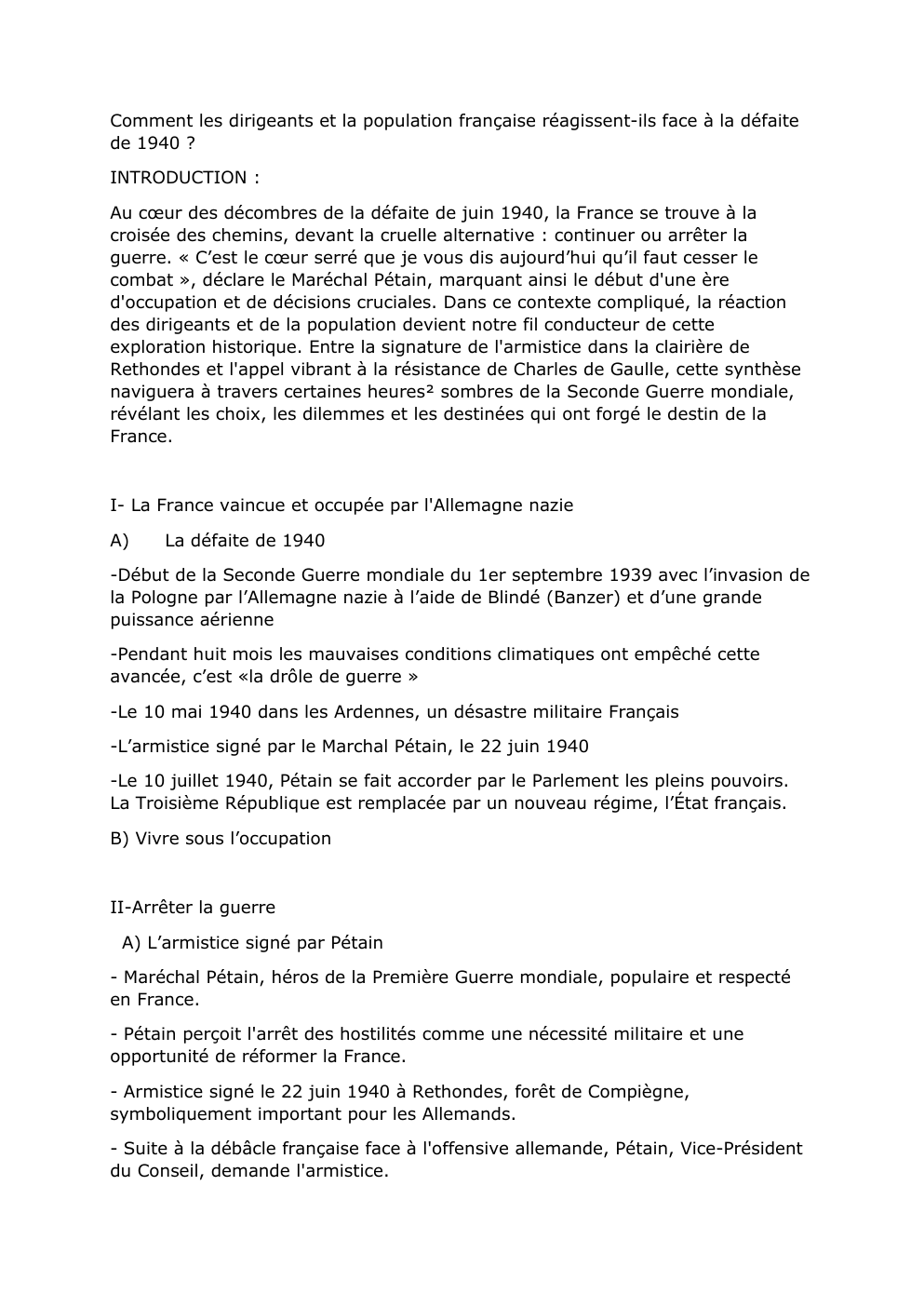 Prévisualisation du document Comment les dirigeants et la population française réagissent-ils face à la défaite de 1940 ?