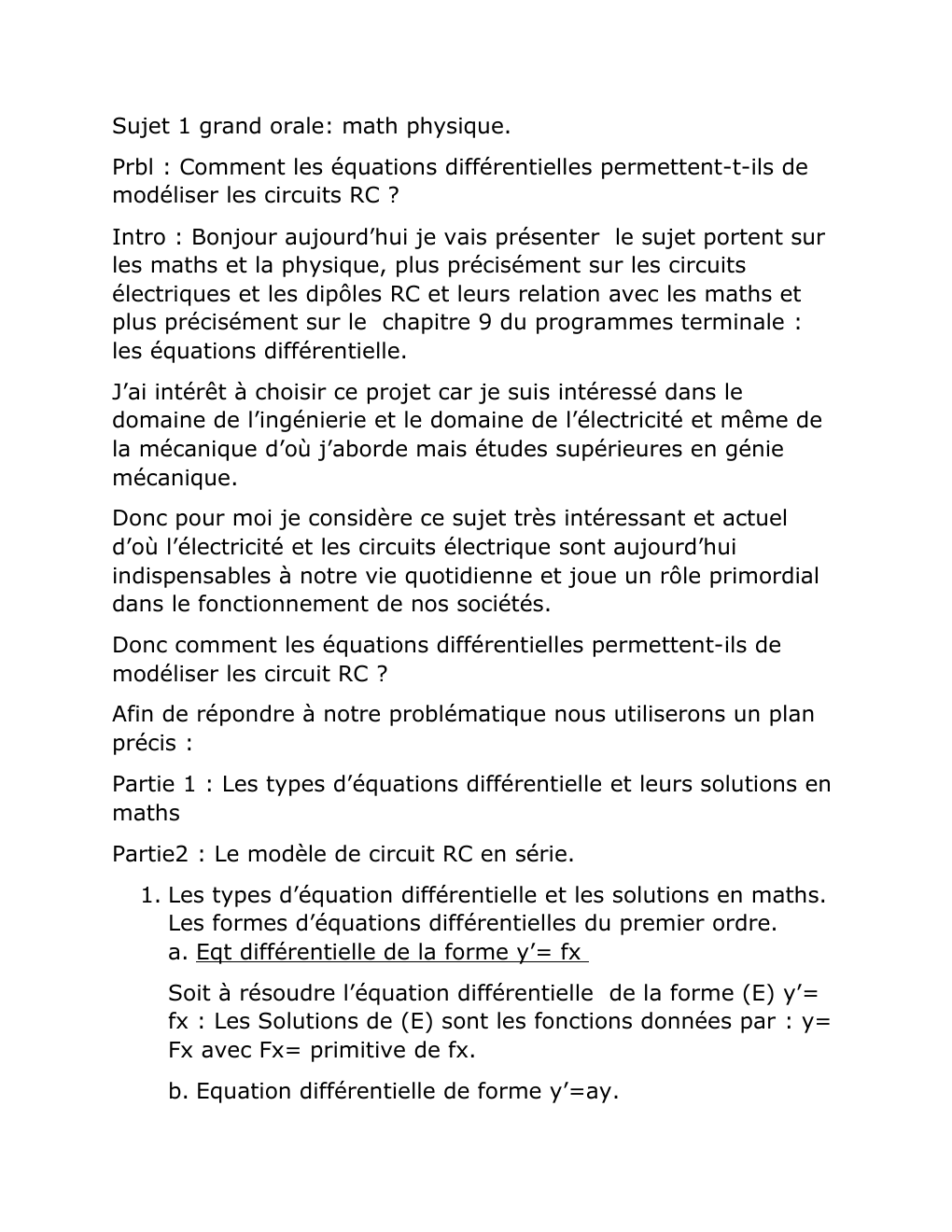 Prévisualisation du document Comment les equation différentielles servent elles a modéliser les circuit RC