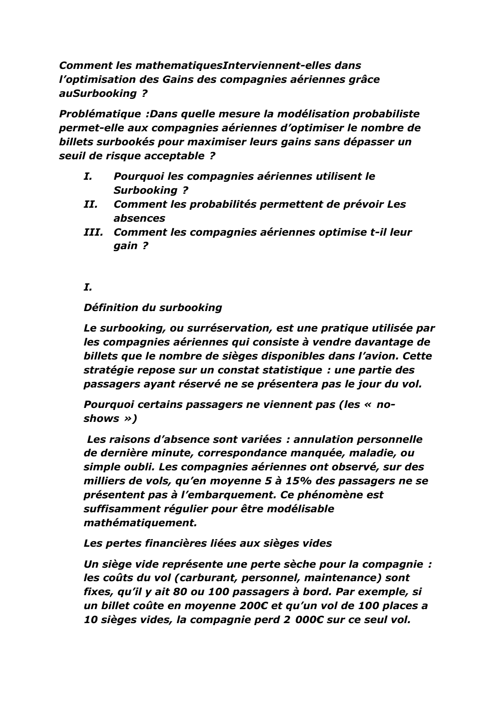 Prévisualisation du document Comment les mathematiques Interviennent elles dans l’optimisation des Gains des compagnies aériennes grâce au Surbooking ?