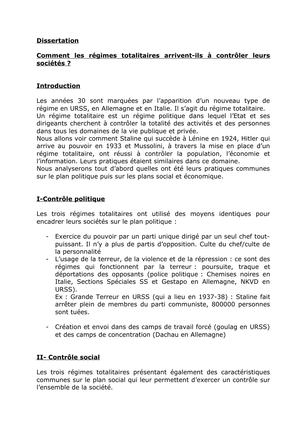 Prévisualisation du document Comment les régimes totalitaires arrivent-ils à contrôler leurs sociétés ?