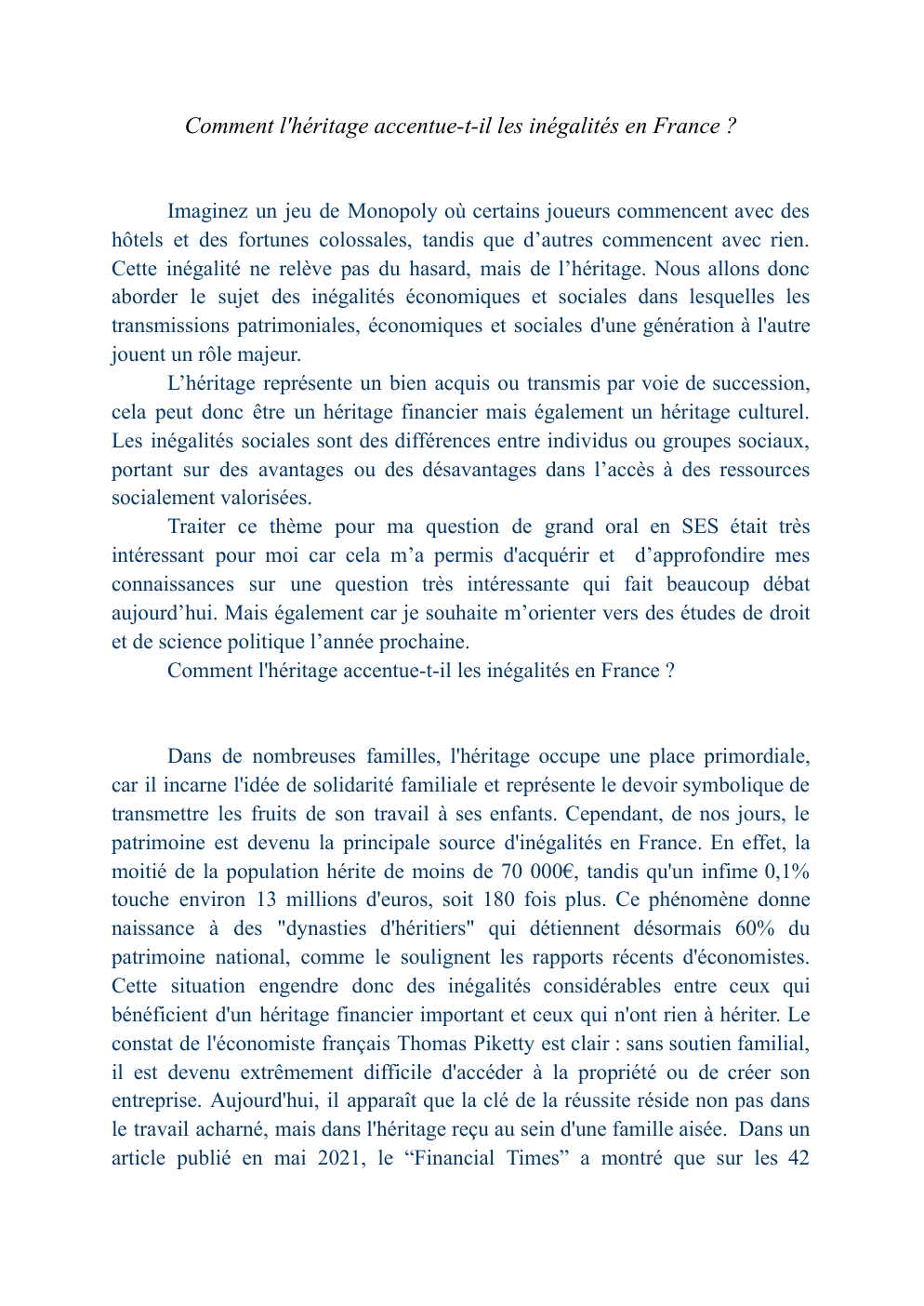 Prévisualisation du document Comment l'héritage accentue-t-il les inégalités en France ?