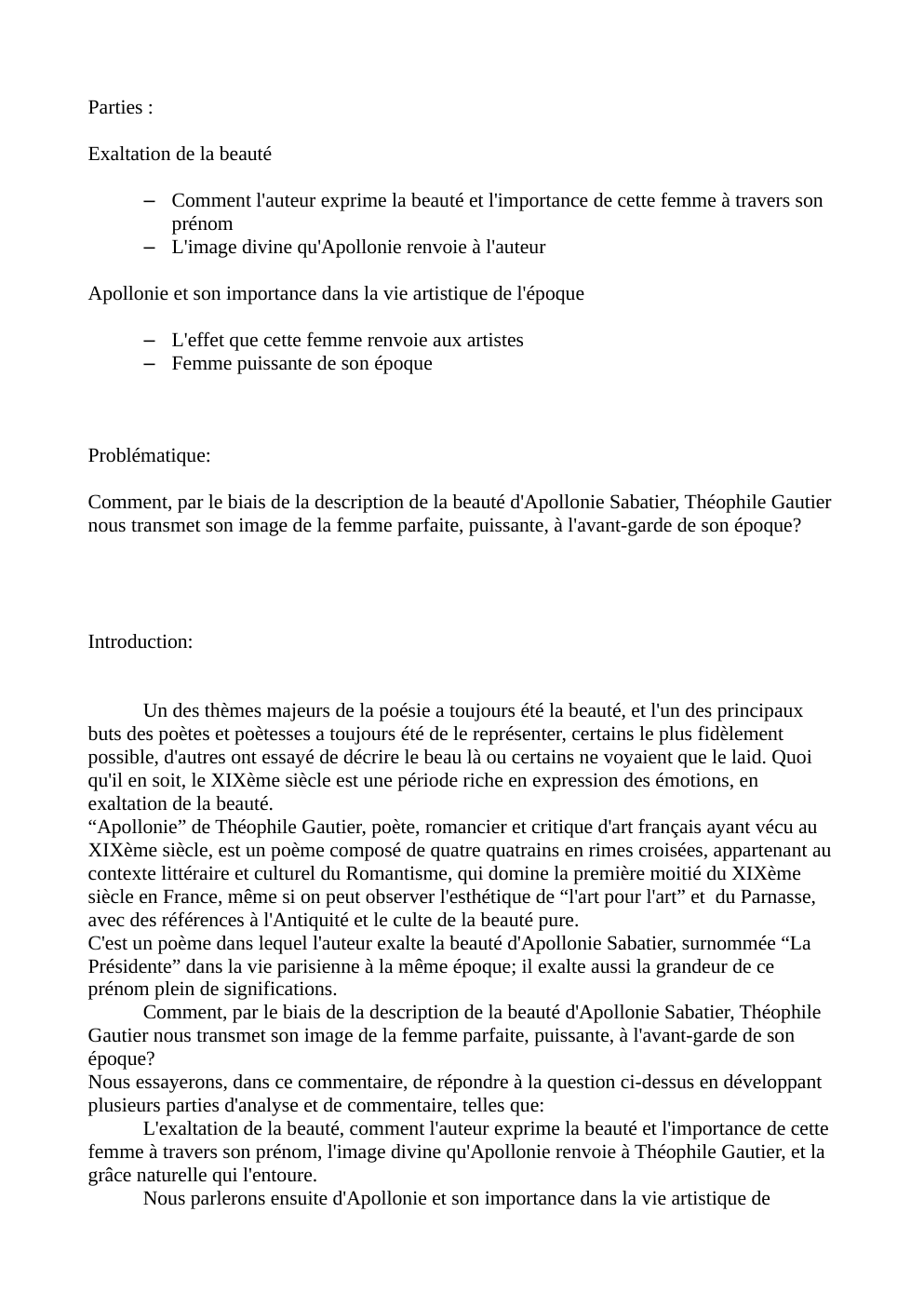 Prévisualisation du document Comment, par le biais de la description de la beauté d'Apollonie Sabatier, Théophile Gautier nous transmet son image de la femme parfaite, puissante, à l'avant-garde de son époque?