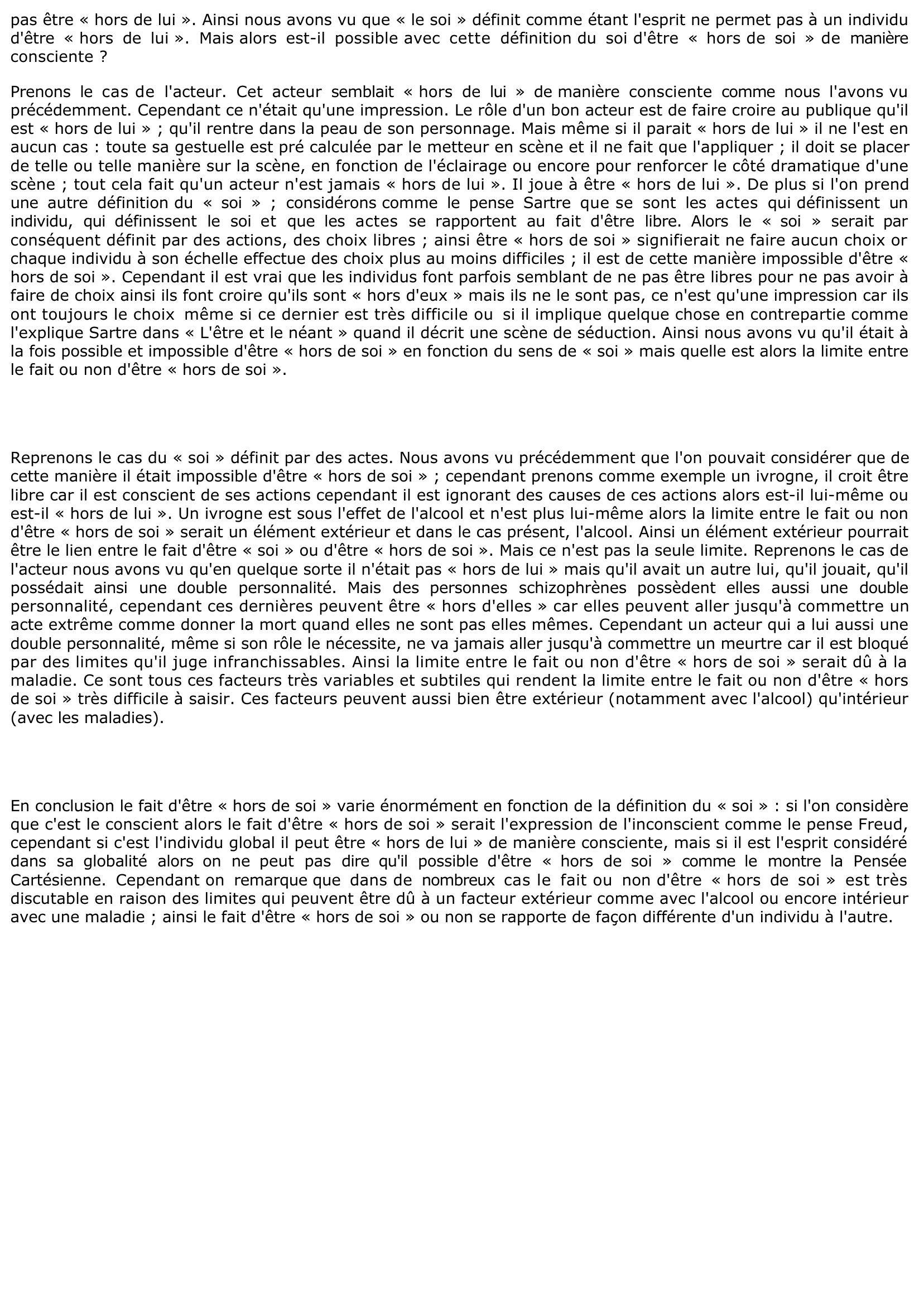 Prévisualisation du document Comment Peut-on être hors de soi ?