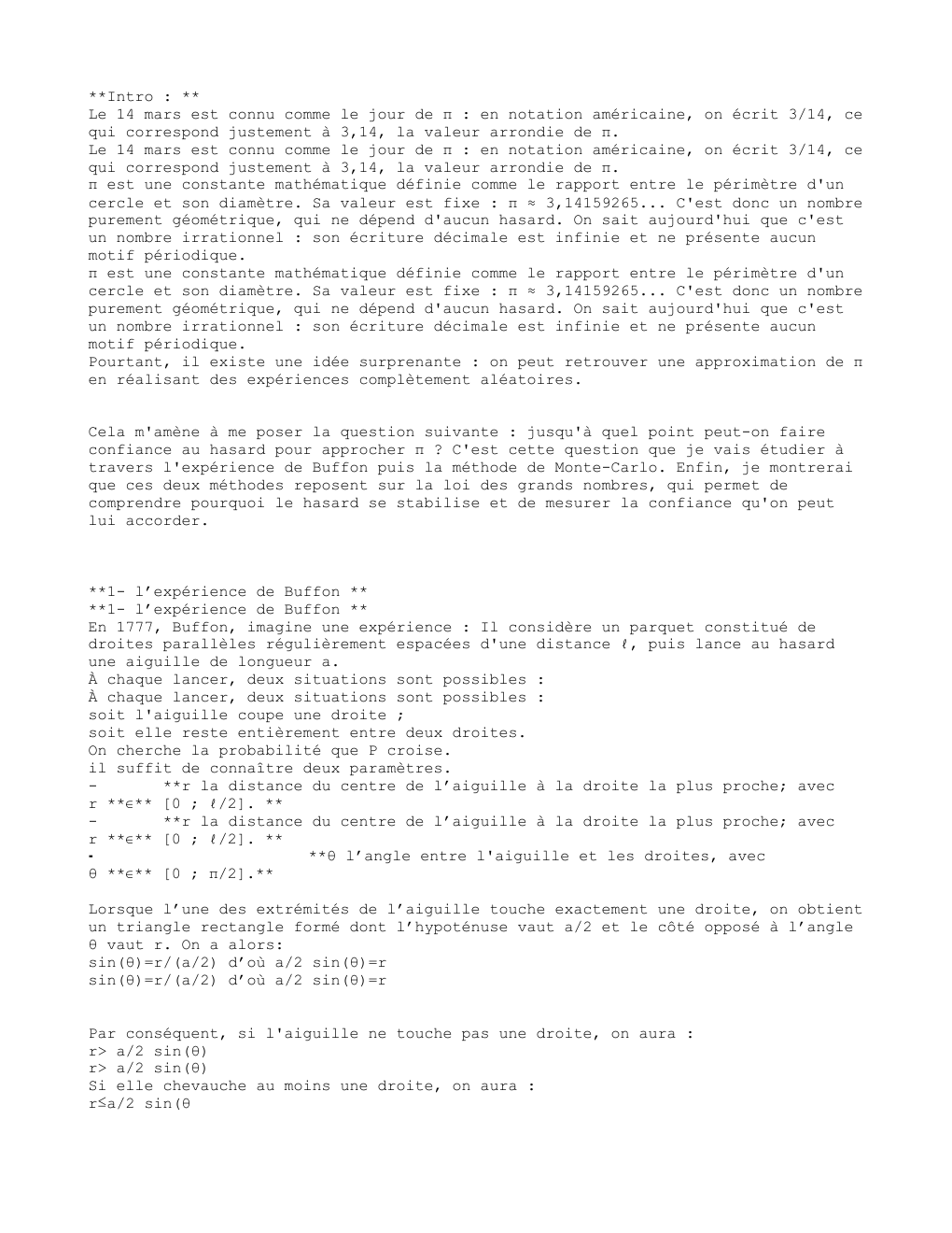 Prévisualisation du document Comment peut-on utiliser le hasard pour déterminer les décimales de pi, un nombre qui n’a pourtant rien d’aléatoire ?