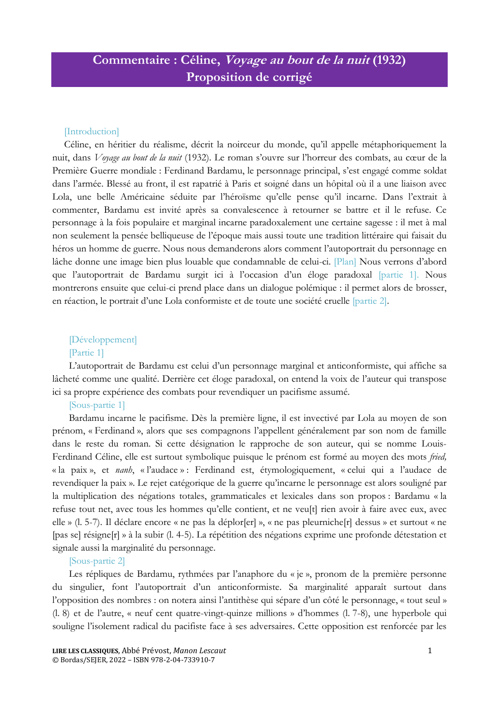 Prévisualisation du document commentaire bardamu