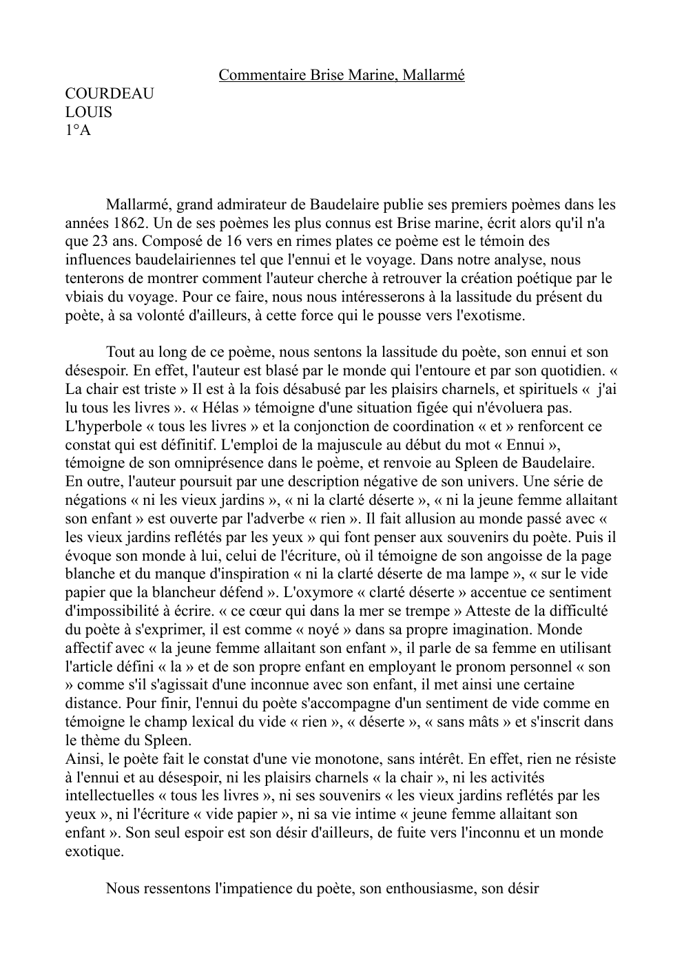 Prévisualisation du document Commentaire Brise Marine, Mallarmé (français)