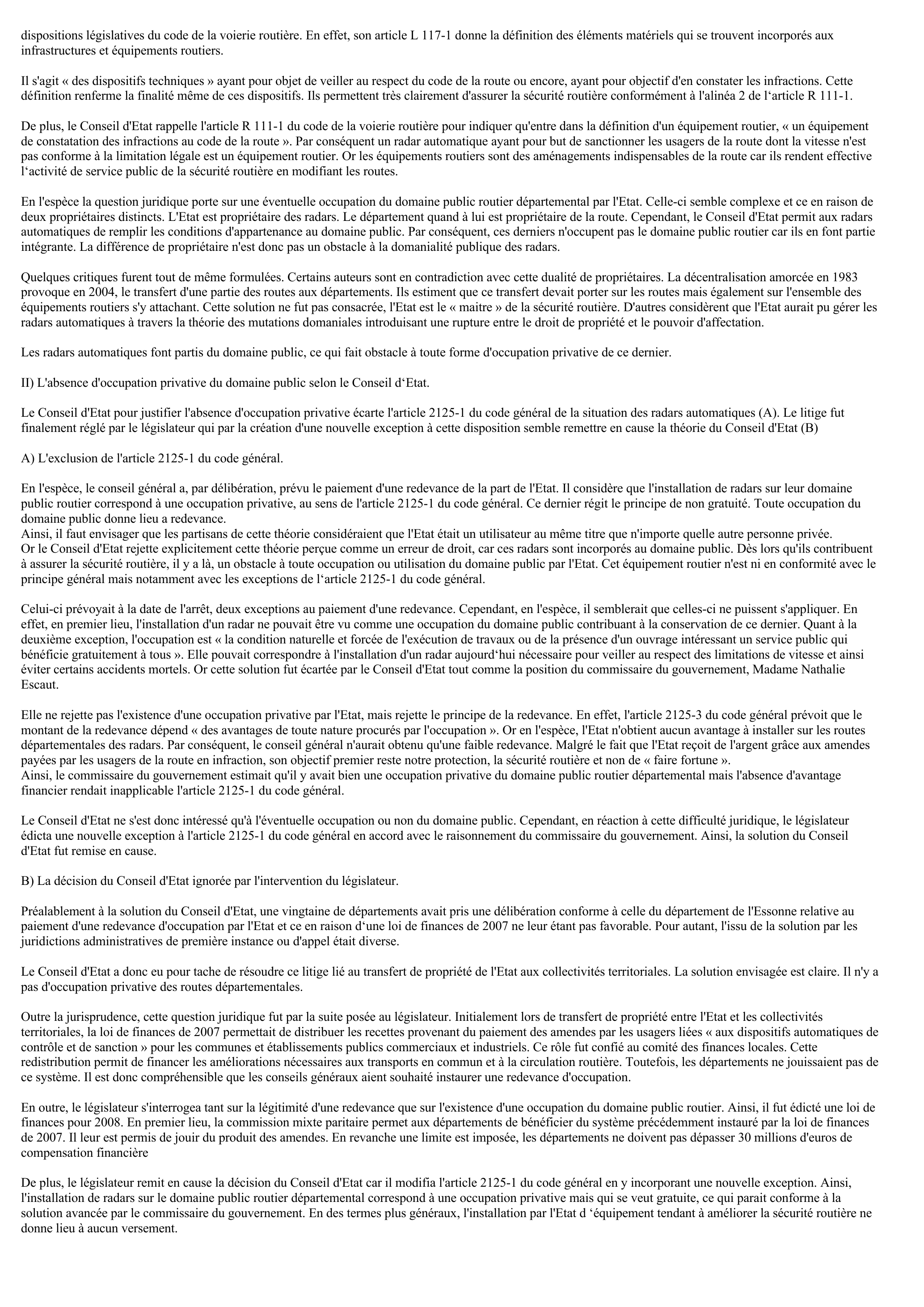 Prévisualisation du document Commentaire: CE, 31 octobre 2007, Ministre de l'intérieur de l'outre-mer et des collectivités territoriales contre le département de l'Essonne