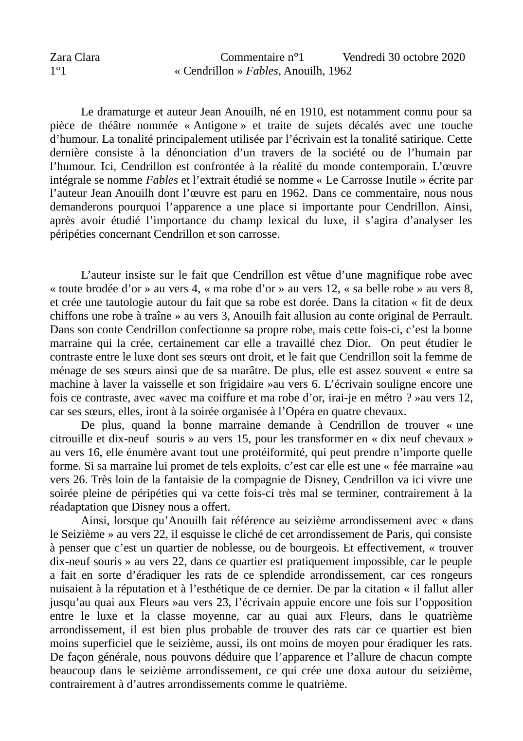 Prévisualisation du document Commentaire  Cendrillon » Fables , Anouilh