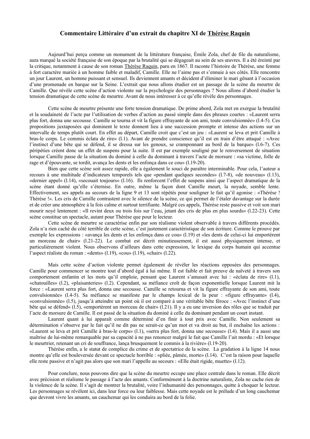 Prévisualisation du document Commentaire chapitre XI Thérèse Raquin