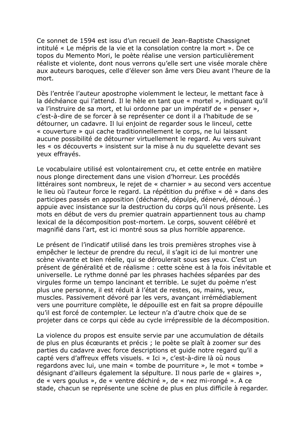 Prévisualisation du document Commentaire Chassignet Mortel pense quel est dessous