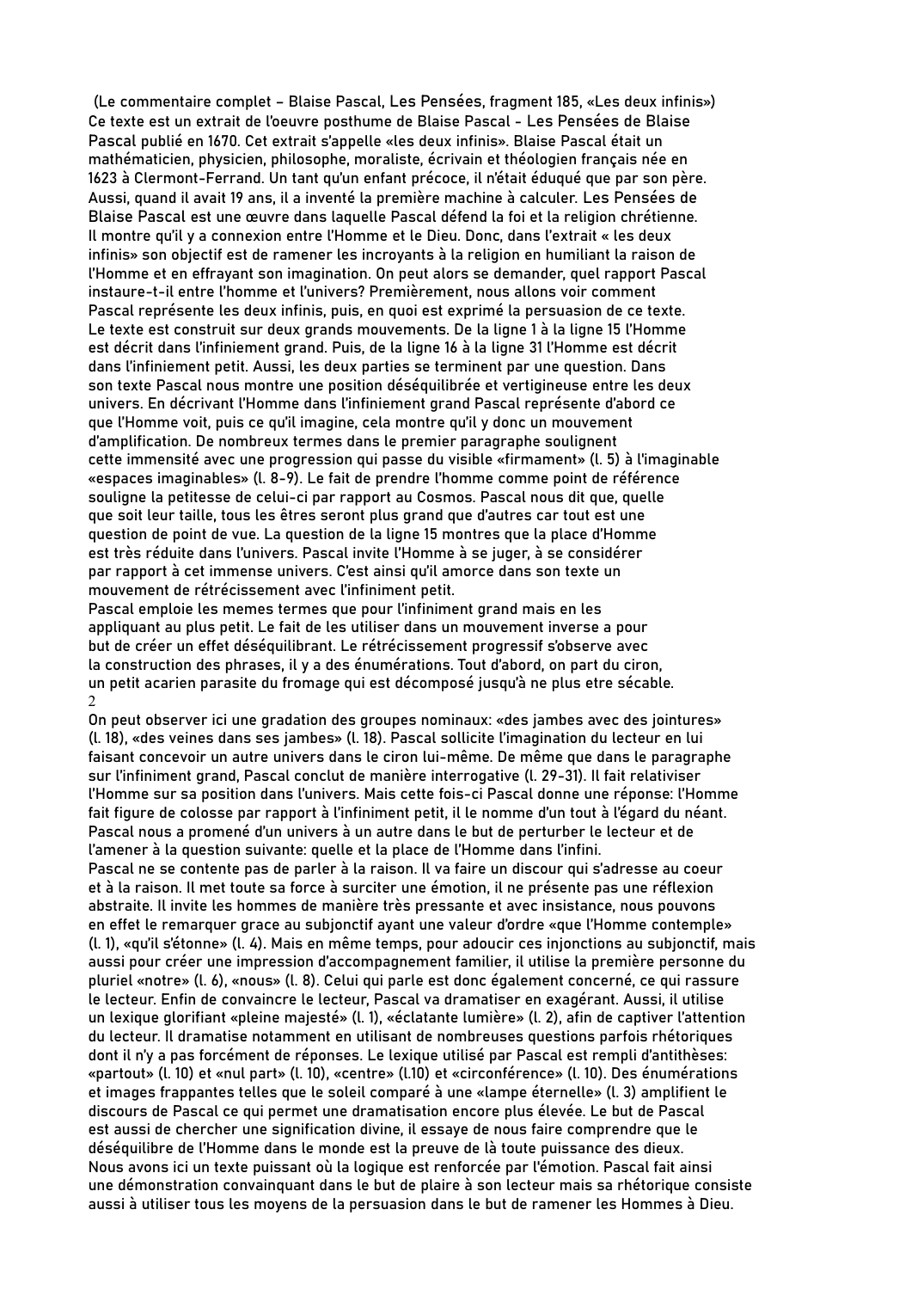 Prévisualisation du document commentaire complet – Blaise Pascal, Les Pensées , fragment 185, «Les deux infinis»