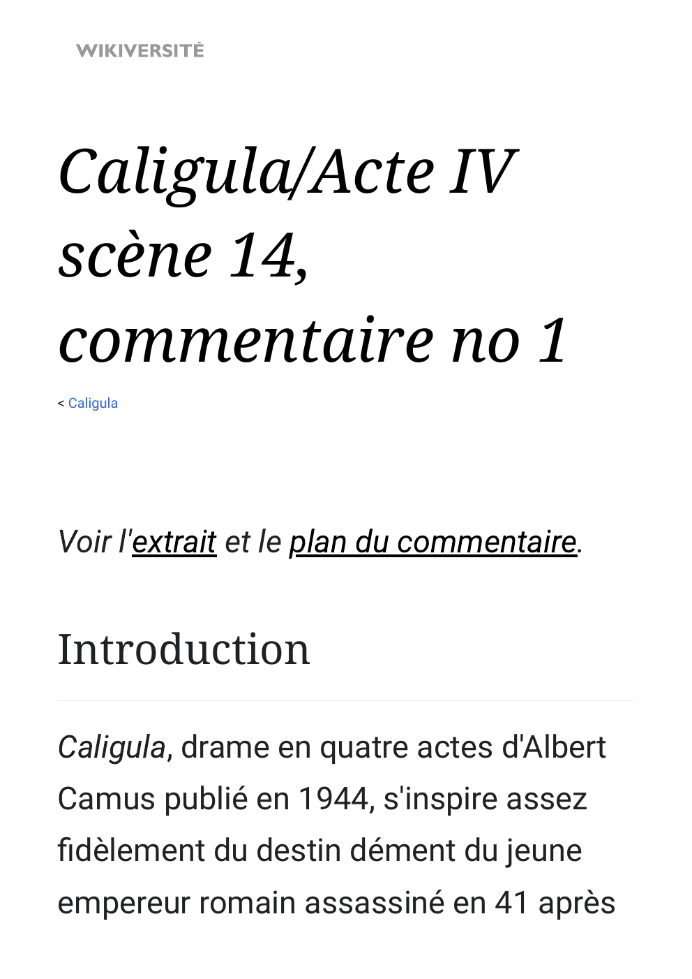 Prévisualisation du document Commentaire composé acte 2 scène 14 Caligula Albert Camus
