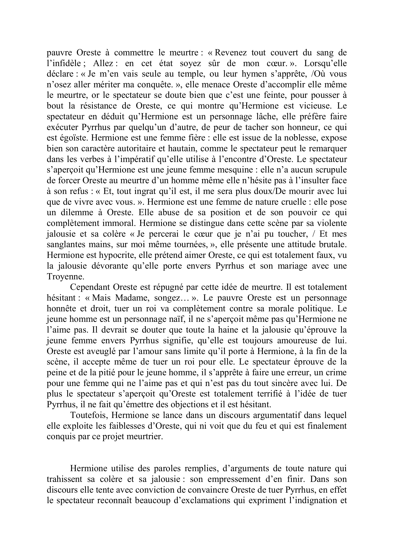 Prévisualisation du document Commentaire composé: Andromaque de Racine - Acte IV, Scène 3