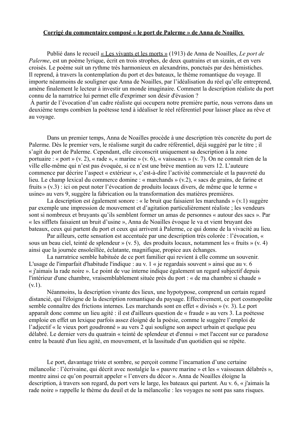 Prévisualisation du document commentaire composé Anna de Noailles "le port de Palerme"