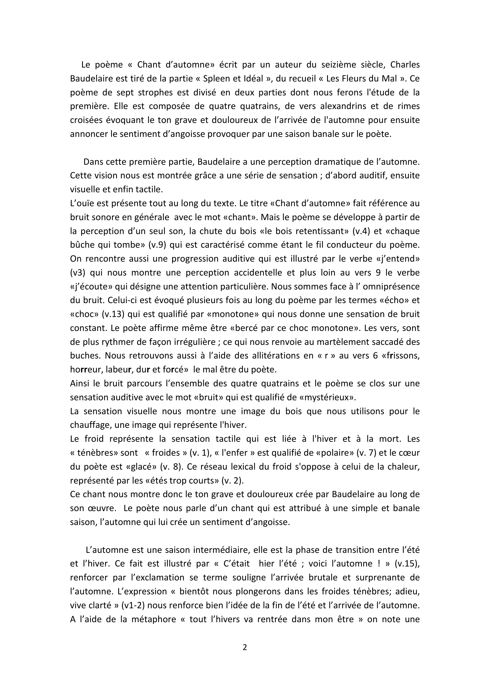 Prévisualisation du document Commentaire Composé : Chant d'automne de Charles Baudelaire