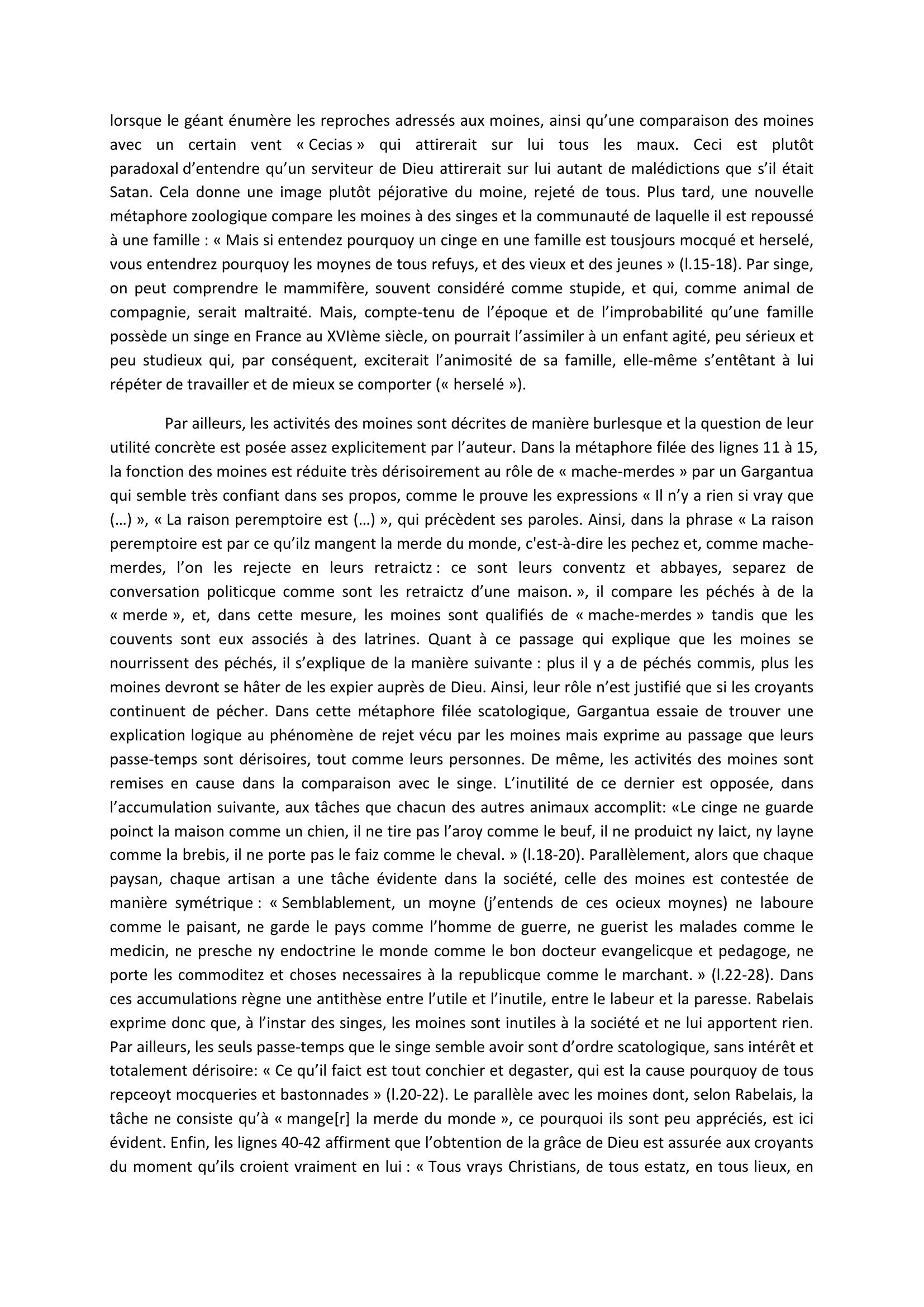 Prévisualisation du document COMMENTAIRE COMPOSE  Chap. 40 de Gargantua : Pourquoy les Moynes sont refuyz du monde et pourquoy les ungs ont le nez plus grand que les aultres.