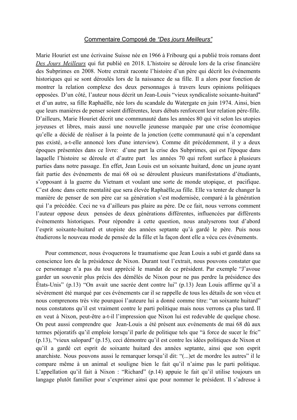 Prévisualisation du document Commentaire composé « Des jours meilleurs »
