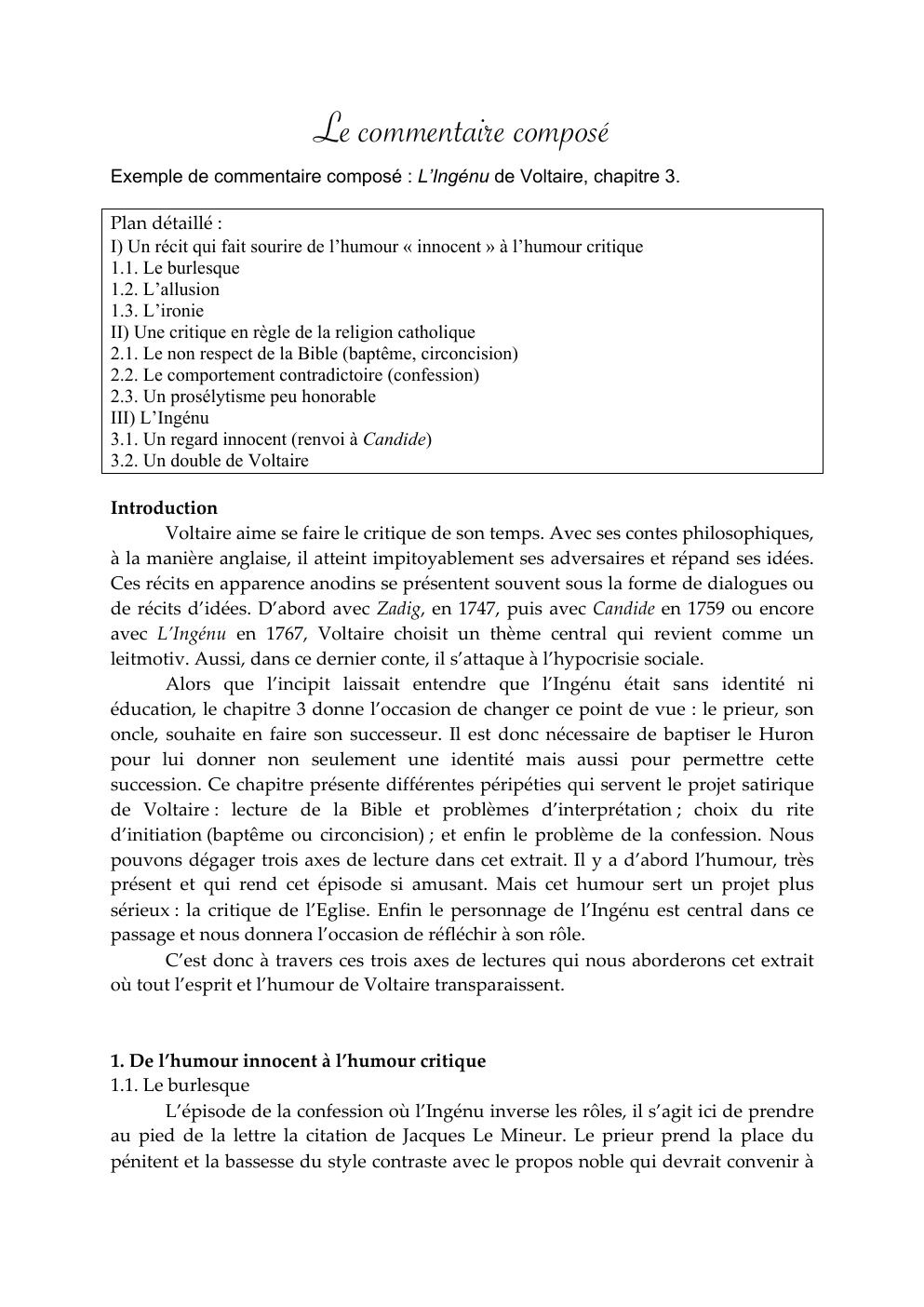 Prévisualisation du document Commentaire composé Ingénu de Voltaire chapitre 3