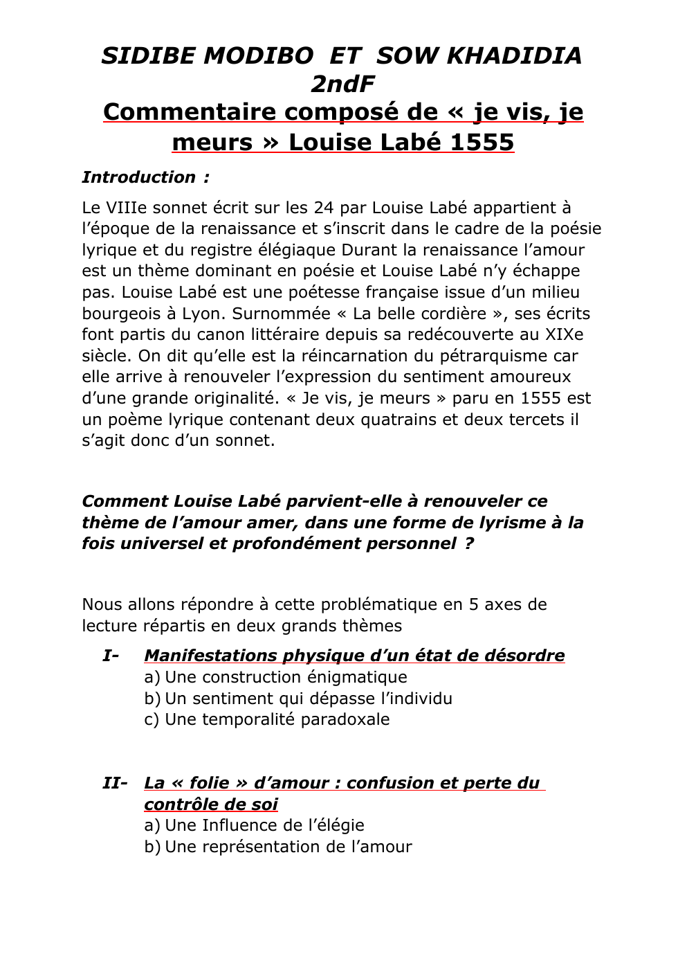 Prévisualisation du document Commentaire composé "Je vis, je meurs" Louise Labé
