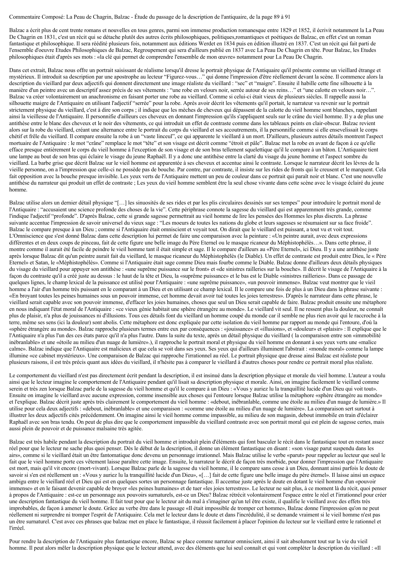 Prévisualisation du document Commentaire Composé: La Peau de Chagrin, Balzac - Étude du passage de la description de l'antiquaire, de la page 89 à 91