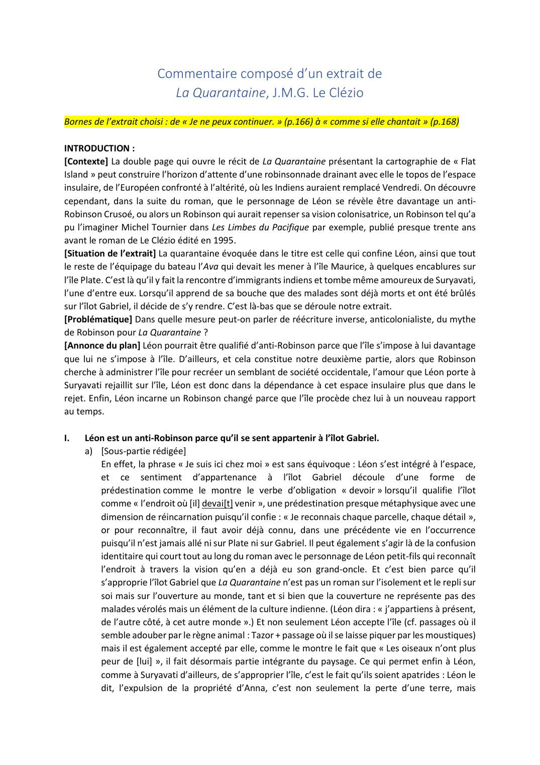 Prévisualisation du document Commentaire composé "La Quarantaine" (Le Clézio)