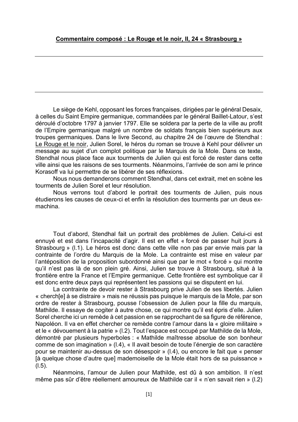 Prévisualisation du document Commentaire composé : Le Rouge et le noir, II, 24 « Strasbourg » - stendhal