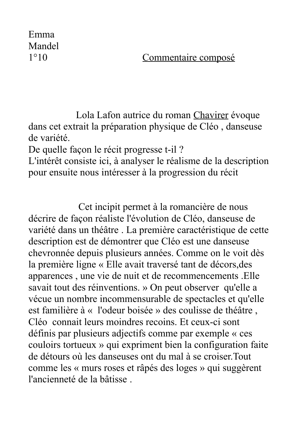 Prévisualisation du document commentaire composé: Lola Lafon - Chavirer