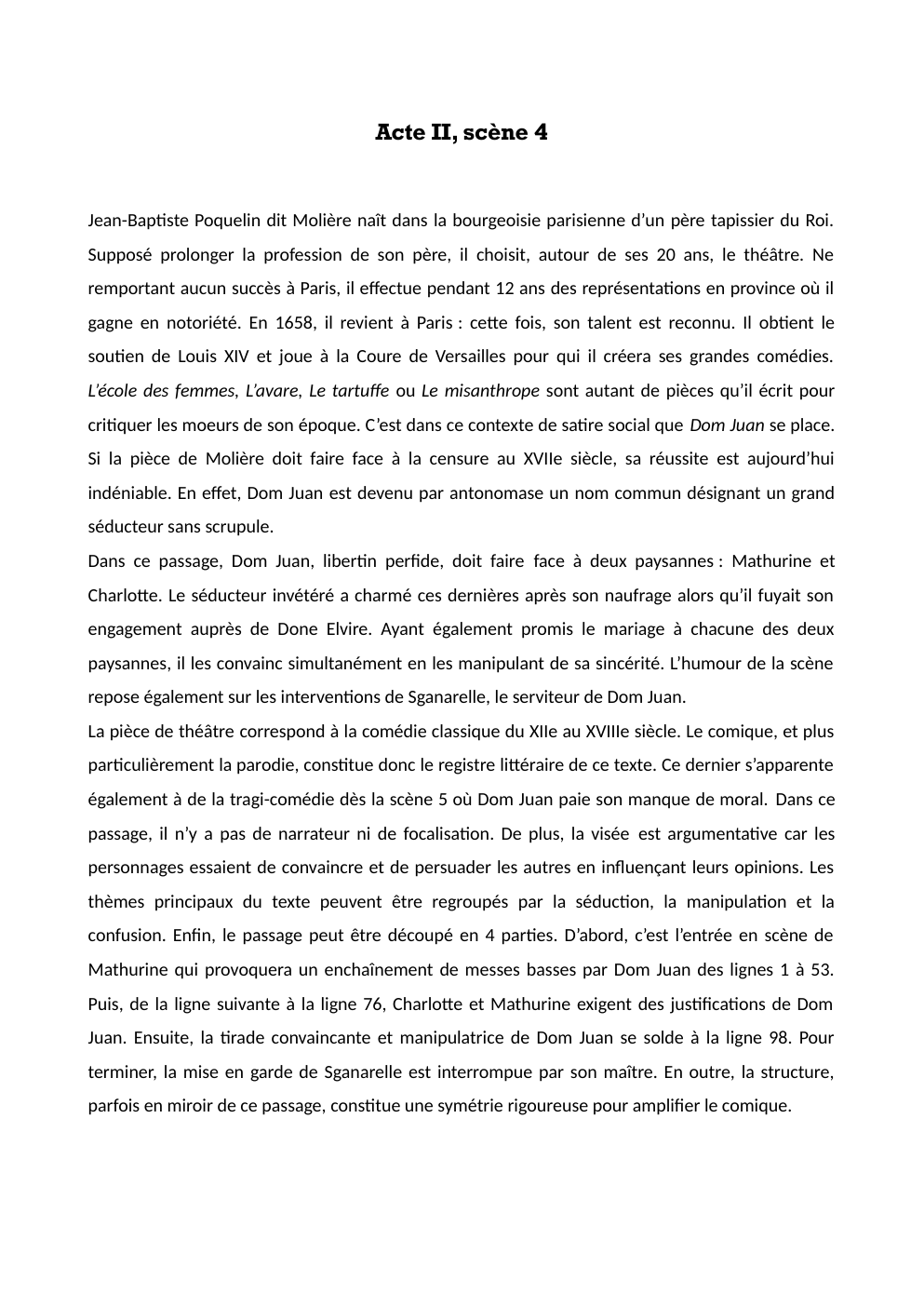 Prévisualisation du document Commentaire composé Molière Dom Juan Acte II Scène 4