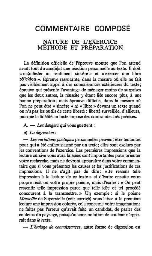 Prévisualisation du document COMMENTAIRE COMPOSÉ
NATURE DE L'EXERCICE
MÉTHODE ET PRÉPARATION

La définition officielle de l'épreuve -montre que l'on attend
avant tout du...