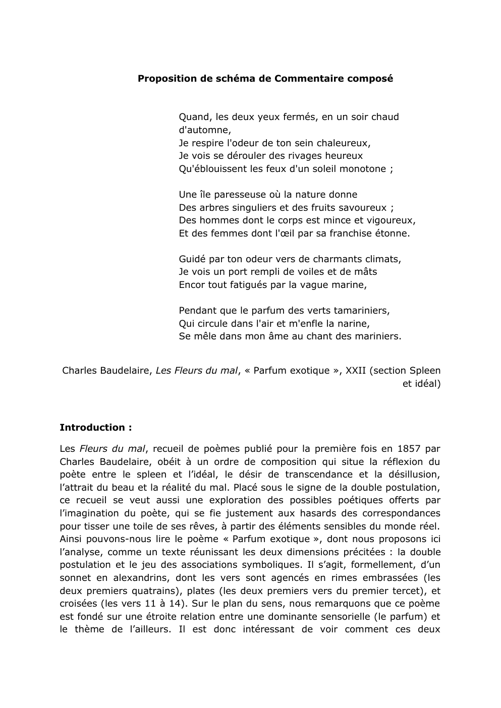 Prévisualisation du document commentaire composé Parfum exotique Baudelaire