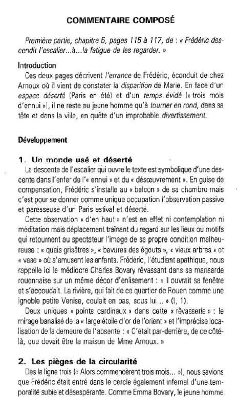 Prévisualisation du document COMMENTAIRE COMPOSÉ
Première partie, chapitre 5, pages 115 à 117, de:" Frédéric descendit l'esca/ier... à... la fatigue de les regarder....