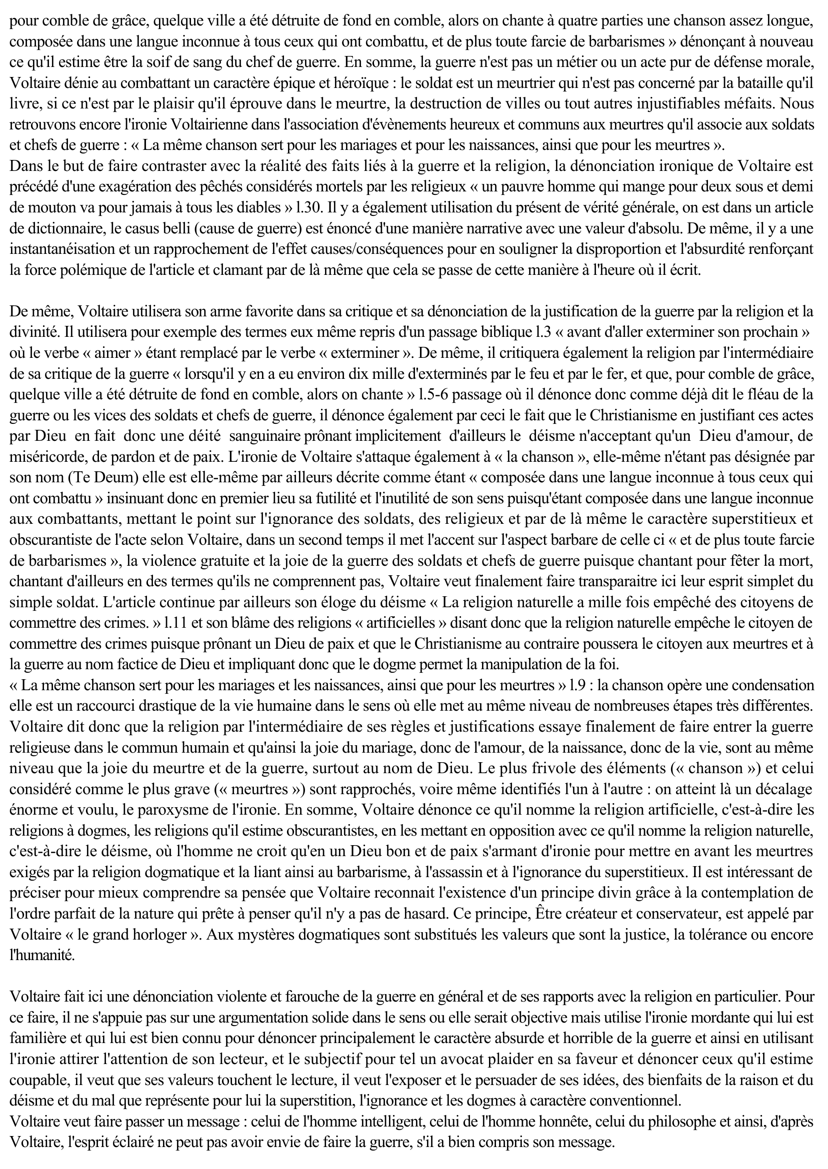 Prévisualisation du document Commentaire composé sur extrait de l'Article « Guerre » du Dictionnaire Philosophique de Voltaire