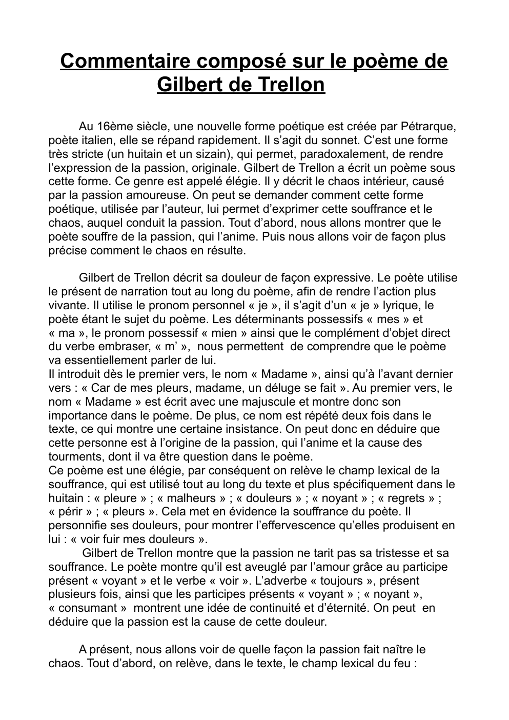 Prévisualisation du document Commentaire composé sur le poème de Gilbert de Trellon