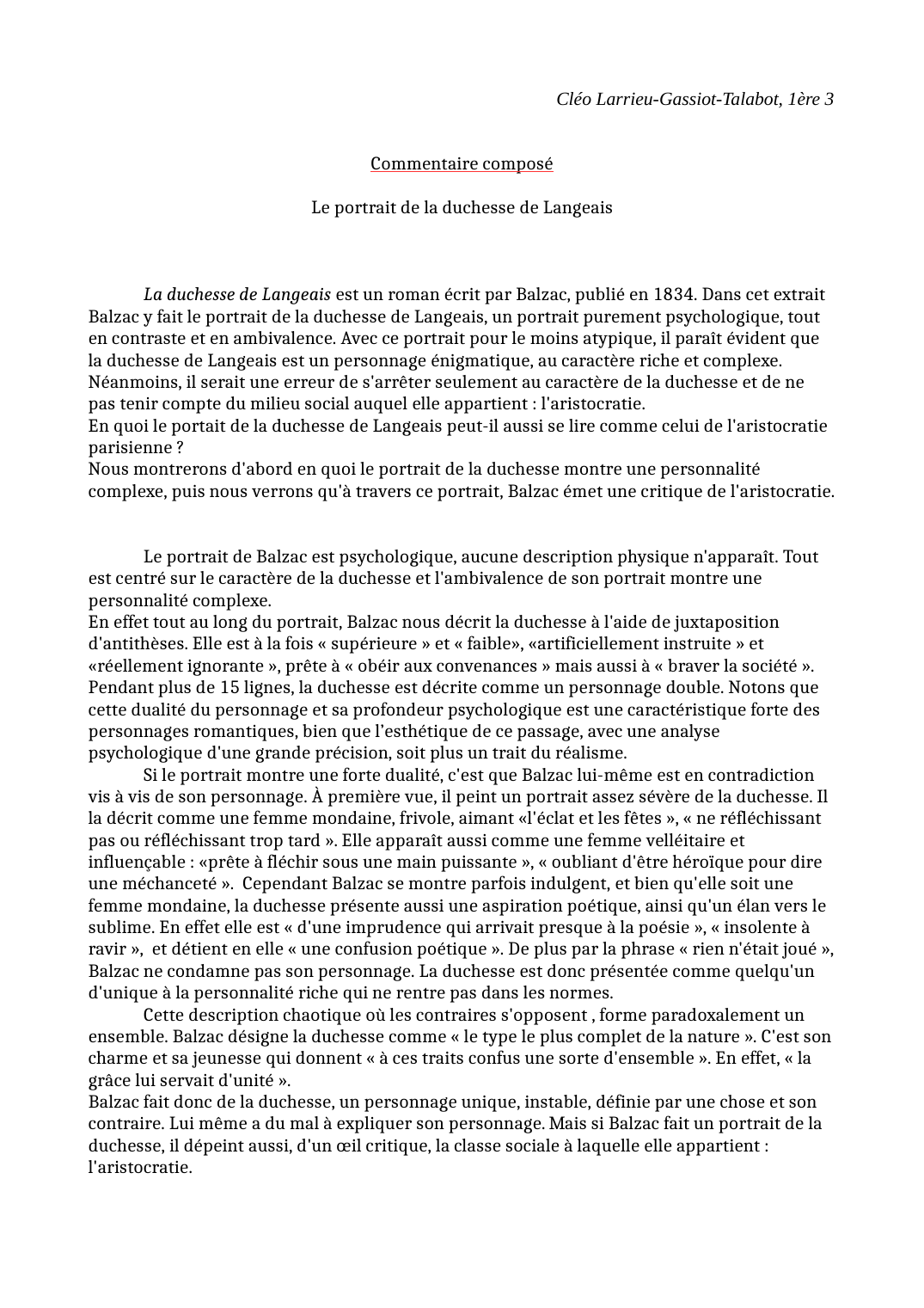 Prévisualisation du document commentaire composé sur Le portrait de la duchesse de Langeais